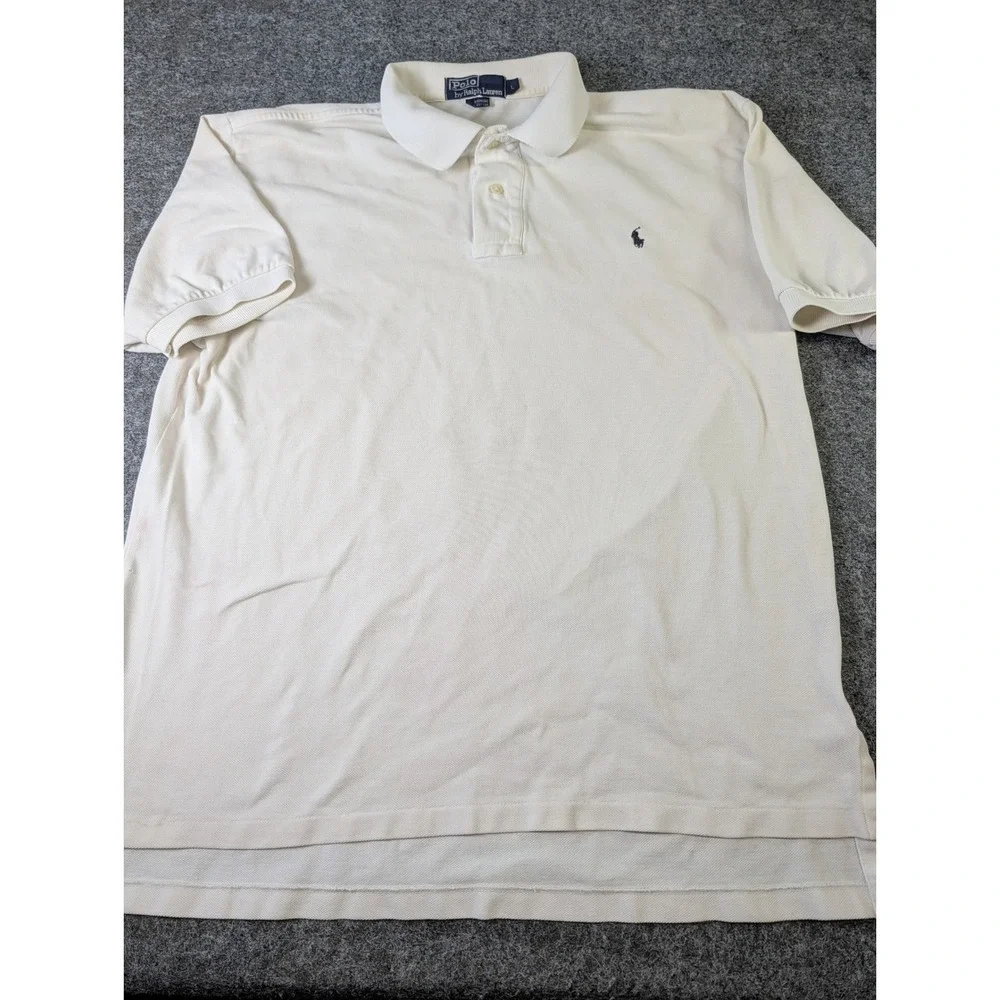 Polo Ralph Lauren Mens Large Off White Cotton Pique Short Sleeve Polo Shirt